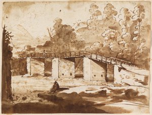 Landschaft mit einer Brücke von Claude Lorrain