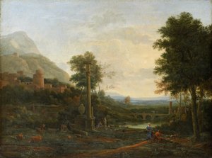 Landschaft mit Säule und Figuren von Claude Lorrain