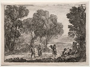 Landschaft mit einem Bauerntanz (Kleine Tafel) von Claude Lorrain