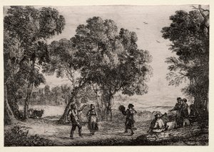 Landschaft mit einem Bauerntanz (kleine Platte) von Claude Lorrain