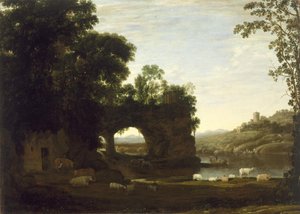 Landschaft mit Felsbogen und Fluss von Claude Lorrain