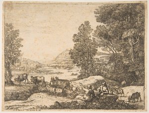 Hirte und Hirtin im Gespräch in einer Landschaft, ca. 1651