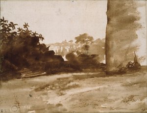 Ansicht von Sträuchern mit einer Mauer rechts, ca. 1640