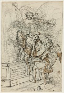 Allegorie zu Ehren von König Stanislas Leczynski (recto); Skizze eines stehenden Mannes mit ausgebreiteten Armen (verso) von Claude Louis Desrais