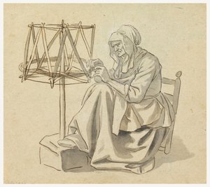 Eine alte Frau beim Spinnen von Claude Louis Desrais