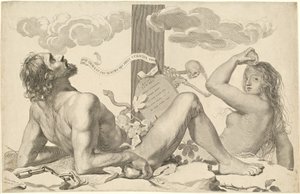 Adam und Eva am Fuße des Kreuzes von Claude Mellan