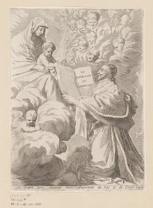 Armand-Jean du Plessis Herzog von Richelieu präsentiert ein Buch an Maria mit Kind (Titelblatt für: Armand-Jean du Plessis Herzog von Richelieu, Traité de la perfection du chrétien)