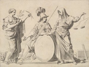 Minerva flankiert von Frieden und Gerechtigkeit Armoiries de Gallard et de Mesmes