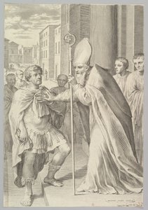 St. Ambrosius, Erzbischof von Mailand, weist Kaiser Theodosius zurück von Claude Mellan
