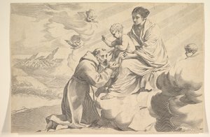 Der heilige Franz von Assisi, das Christkind auf dem Schoß der Jungfrau anbetend