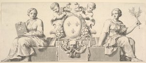 Die Waffen Frankreichs begleitet von Personifikationen von Gesetz und Treu, 1664 von Claude Mellan