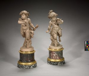 Junger Satyr läuft mit einem Vogelnest und junger Satyr läuft mit einer Eule, 1770er Jahre