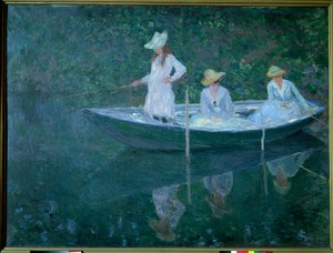 Boot in Giverny. Die Töchter von Madame Hoschede, zweite Frau des Künstlers, Germaine, Suzanne und Blanche, circa 1887. Porträts von Claude Monet