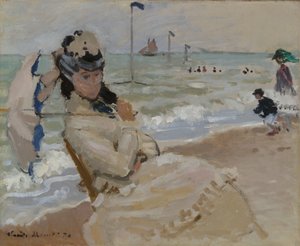 Camille am Strand in Trouville von Claude Monet