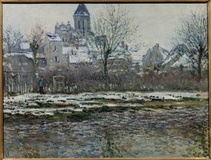 Schneeeffekt in Vetheuil oder Eglise de Vetheuil, neige von Claude Monet