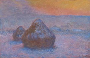 Getreideschober (Sonnenuntergang, Schneeeffekt)