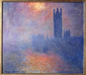 Das Parlament in London, mit der Sonne, die durch den Nebel bricht von Claude Monet