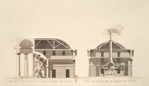 Querschnitt des Eingangs zu den Salinen in der idealen Stadt Chaux, ca. 1801