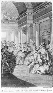 Le mariage de Figaro von Beaumarchais, Akt IV. Zeichnung von St. Quentin, Gravur von Malapeau