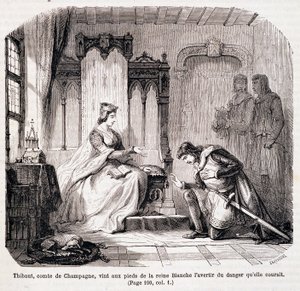 Thibaut, Graf von Champagne, kam zu den Füßen von Königin Blanche von Kastilien, um sie vor der Gefahr zu warnen, in der sie sich befand - in „Paris durch die Jahrhunderte“ von de Genouillac