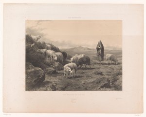 Hirtin mit Schafen auf der Ebene von Cantal von Claude Thielley