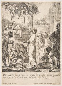 Heilung des Gelähmten, Jesus-Christus beweist durch die Heilung eines Gelähmten, dass er die Macht hat... von Claude Vignon