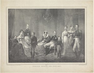 Familienporträt von Wilhelm I. Friedrich, König der Niederlande, Wilhelmina von Preußen, ihre Söhne mit Ehefrauen, ihre Tochter und vier Enkelkinder von Claudio Linati