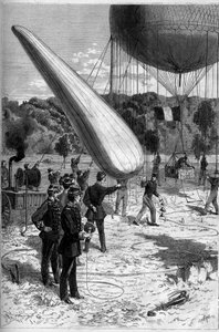 Militärische Aerostaten: Telefonische Experimente in der Einrichtung von Meudon. Gravur von Claverie in "Le Monde Illustré" Nr. 1331 vom 30. September