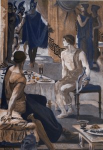 Achilles empfängt die Gesandten Agamemnons. Illustration von Clement Gontier (1876-1918) für Homers 