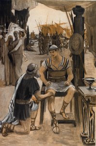 Priamos kauft Achilles den Leichnam seines Sohnes (Hektor) ab. Illustration von Clement Gontier (1876-1918) für Homers 