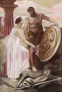 Der Schild des Achilles, geschaffen von Vulkan. Illustration von Clement Gontier für Homers 