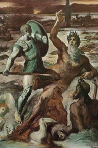Der Kampf von Achilles und dem Skamander-Fluss. Illustration von Clement Gontier für Homers 