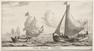 Verschiedene Schiffe und Ansichten von Amsterdam (Verscheffde Schepen en Gesichten van Amstelredam), Teil II: Zwei Pier-Boote