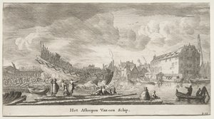 Verschiedene Schiffe und Ansichten von Amsterdam (Verscheffde Schepen en Gesichten van Amstelredam), Teil II: Ein Schiff wird zu Wasser gelassen