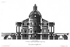 Schnitt von Mereworth Castle in Kent, graviert von H. Hulsbergh, ca. 1722-24