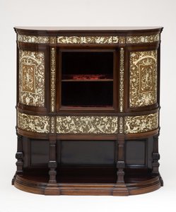 Vitrine, ca. 1890 (Rosenholz mit Elfenbein eingelegt, original Samtfutter)