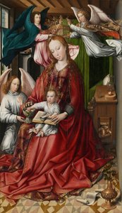 Jungfrau und Kind von Engeln gekrönt, 1490-95