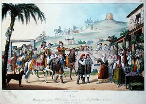 Hochzeitsprozession in der Region Cagliari, Italien, graviert von Bezard 1825 von Cominotti Cominotti