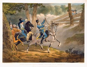 Sächsische Husaren von französischer Infanterie aus einem Hinterhalt angegriffen, aus 
