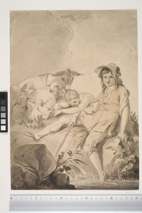 Pastorale Szene mit zwei Kindern und Tieren