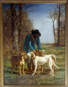Jägerwächter machen Halt bei seinen Hunden. Gemälde von Constant Troyon (1810-1865)