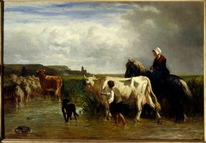 Der Durchgang durch die Furt. Gemälde von Constant Troyon (1810-1865) 19. Jahrhundert. Paris, Louvre Museum von Constant Emile Troyon