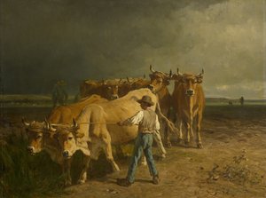 Ochsen beim Pflügen, 1860