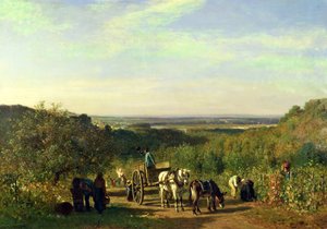 Blick von den Hügeln von Suresnes oder, Die Weinlese in Suresnes von Constant Emile Troyon
