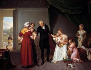 Alibert impft ein Kind im Schloss Liancourt (Darstellung einer Pockenimpfung nach dem Prinzip von Edward Jenner) von Constant Joseph Desbordes