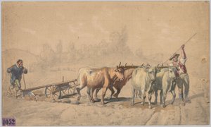 Vier Ochsen ziehen einen Pflug, 1853