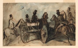 Eine Kutsche und drei Reiter von Constantin Guys