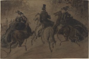 Kavalier und zwei Damen zu Pferd
