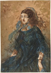 Frau in einem blauen Kleid (recto) von Constantin Guys