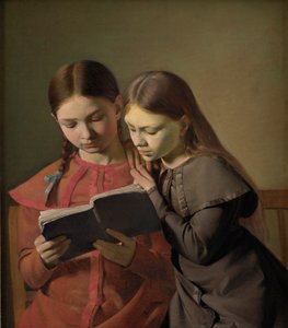 Die Schwestern des Künstlers Signe und Henriette lesen ein Buch, 1826 von Constantin Hansen